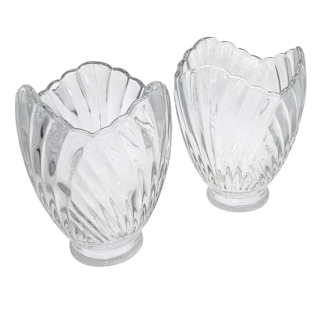 Clear Glass Tulip Lamp Shade Scalloped Petal Replacement 2.25 Fitter Set of 2